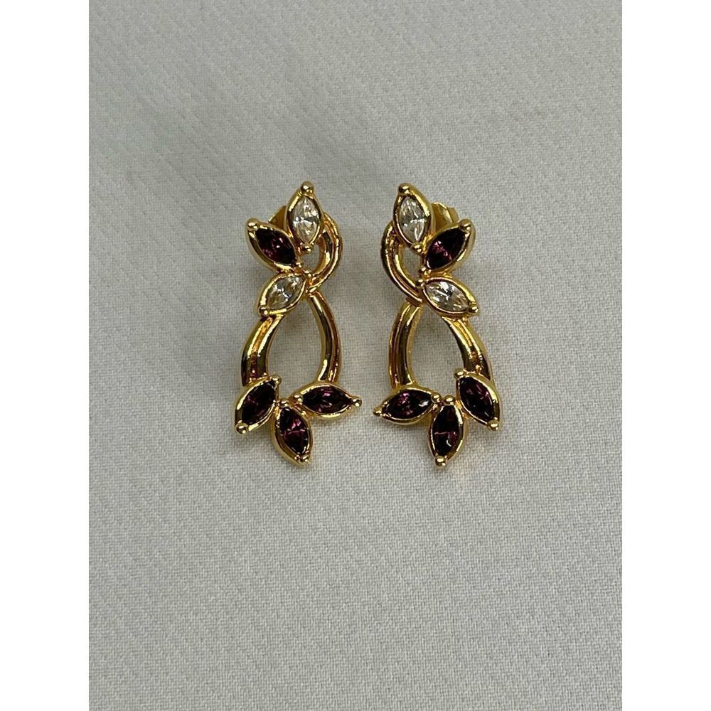 Avon Gold Tone Purple Stone Drop Stud Earrings Pierced Ears